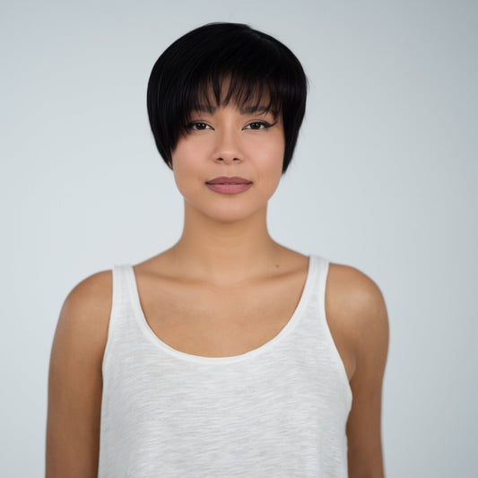 Calliope: Ίσια Pixie Μαύρη Φυσική Περούκα MACO HAIR SYSTEMS